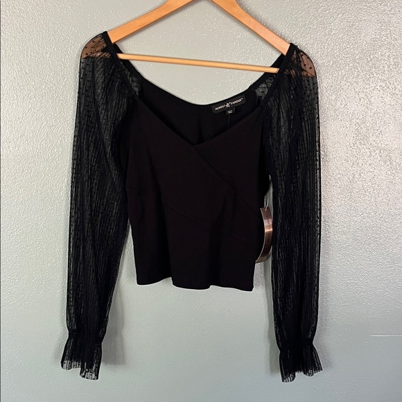 Almost Famous Black Sheer Lace Sleeve Blouse NWT - Picture 1 of 10